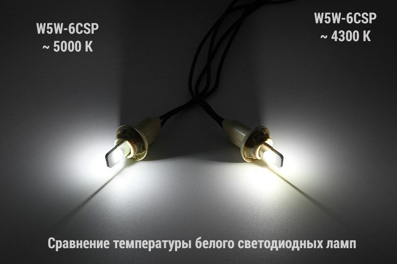 Сравнительной фото двух светодиодных ламп с разной температурой белого цвета
